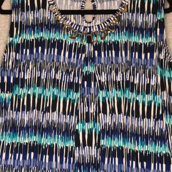 Carolyn Taylor Tunic Blouse Womens 3X Blue Green Attached Necklace Career Top - Picture 2 of 10